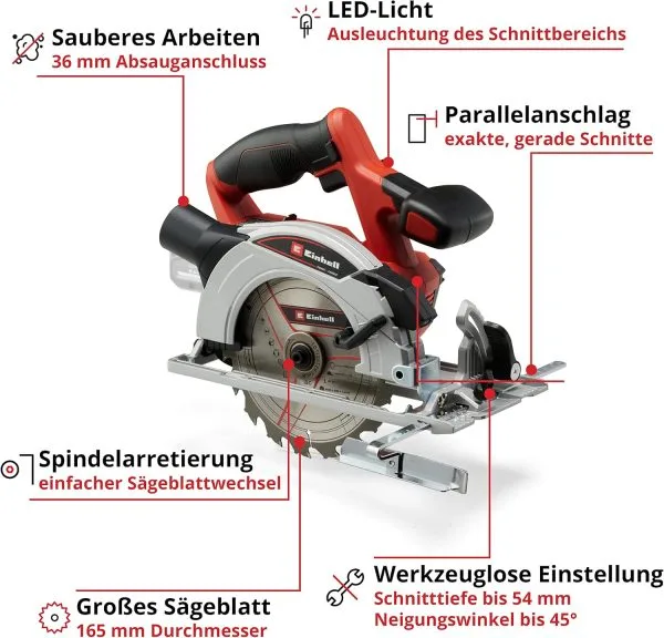 Einhell Akku-Handkreissäge TE-CS 18/165-1