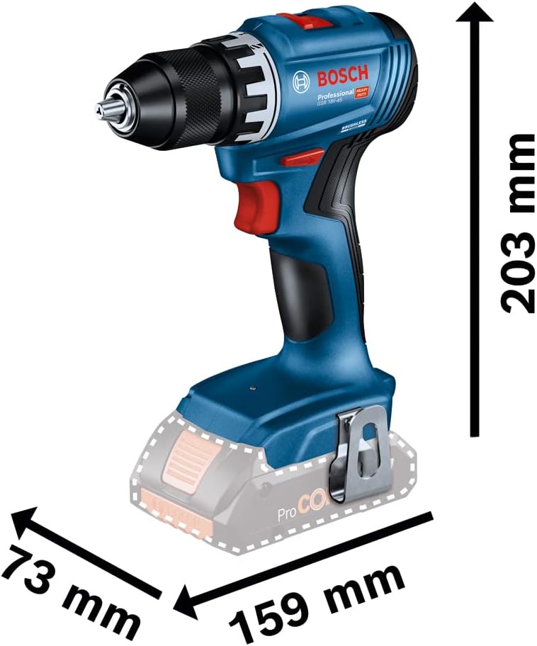 Bosch Professional 18V System Akku Bohrschrauber GSR 18V-45 (Drehzahl 1.900 min⁻¹, inkl. 2x 2.0Ah Akku, Ladegerät GAL 18V-20, L-BOXX) – Bild 4