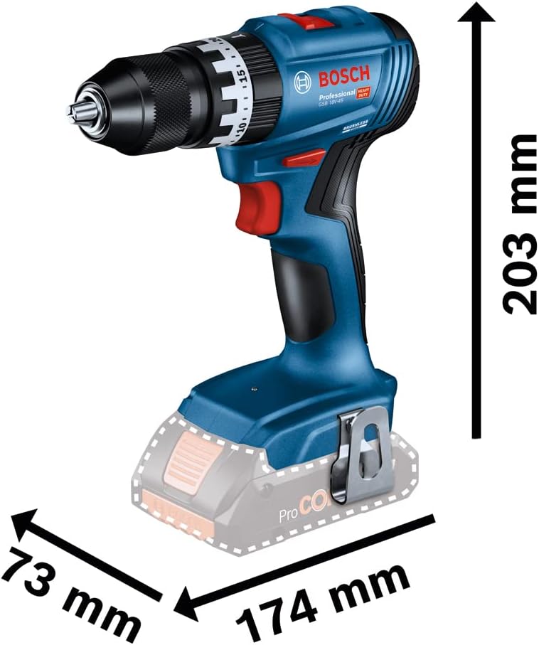 Bosch Professional 18V System Akku Schlagbohrschrauber GSB 18V-45 (Drehzahl 1.900 min⁻¹, inkl. 2x 2.0Ah Akku, Zubehöre, GAL 18V-20, L-Case) – Amazon Exclusive – Bild 3