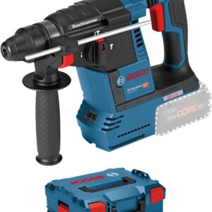Bosch Professional 18V System Akku Bohrhammer GBH 18V-26 (SDS Plus, Bohr-Ø max: Beton/Stahl/Holz 26/13/30mm, inkl. Zusatzhandgriff, Tiefenanschlag 210mm, Maschinentuch, L-BOXX, ohne Akku/Ladegerät)