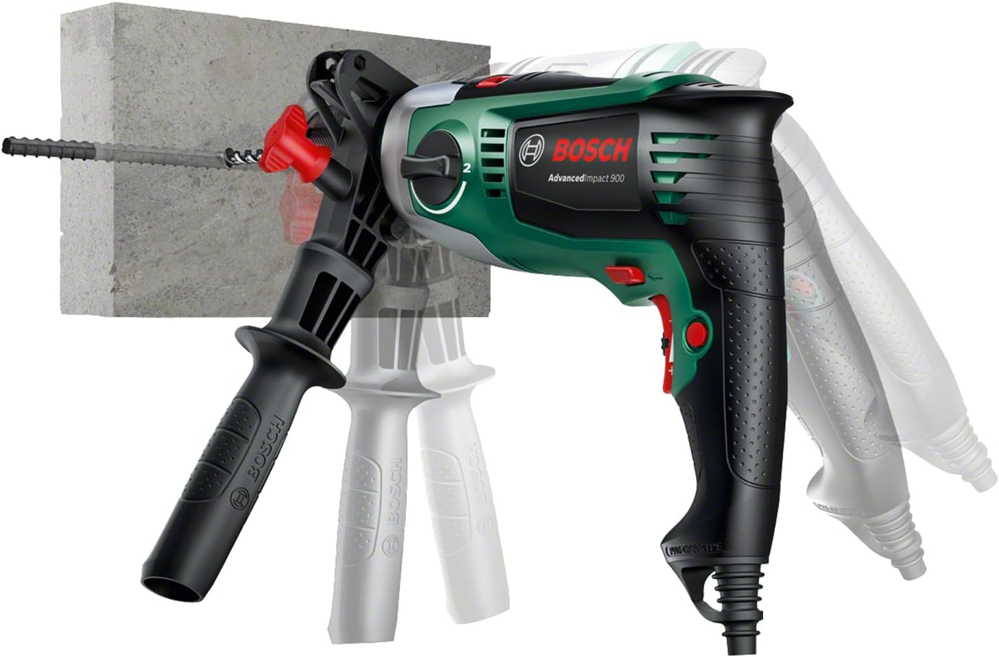 Bosch Schlagbohrmaschine AdvancedImpact 900 (Zusatzhandgriff, Tiefenanschlag, Koffer, 900 Watt) – Bild 3