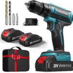 Akkuschrauber mit 2x 2000mAh Akkus, 20V Akku Bohrschrauber Set 42Nm Max, 2-Gang Akku-Bohrmaschine, Kompatibel mit Makita Akku, 25+1 Drehmomentstufen, 10mm Bohrfutter, LED-Licht, Für Reparatur und DIY