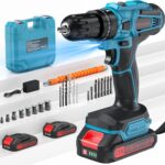 Akkuschrauber, 21V Akku Bohrschrauber Set mit 2 Akkus 2.0Ah, 45 Nm Max, 25+3 Drehmomentstufen,2-Gang,10mm Metallbohrfutter,LED-Licht,Für Reparatur & DIY