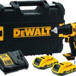 DEWALT18 Volt 2-Gang Akku-Bohrschrauber (bürstenloser Motor, Vollmetallgetriebe,15-stufiges Drehmomentmodul, 13 mm Schnellspann-Bohrfutter, 2x 2 Ah Li-Ion Akkus, Ladegerät, LED-Leuchte), DCD708D2T-QW