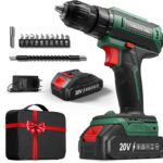 Akkuschrauber mit 2000mAh Akku, 20V Akku Bohrschrauber Set 42Nm Max, 2-Gang Akku-Bohrmaschine, Kompatibel mit Makita Akku, 25+1 Drehmomentstufen, 10mm Bohrfutter, LED-Licht, Für Reparatur und DIY Grün