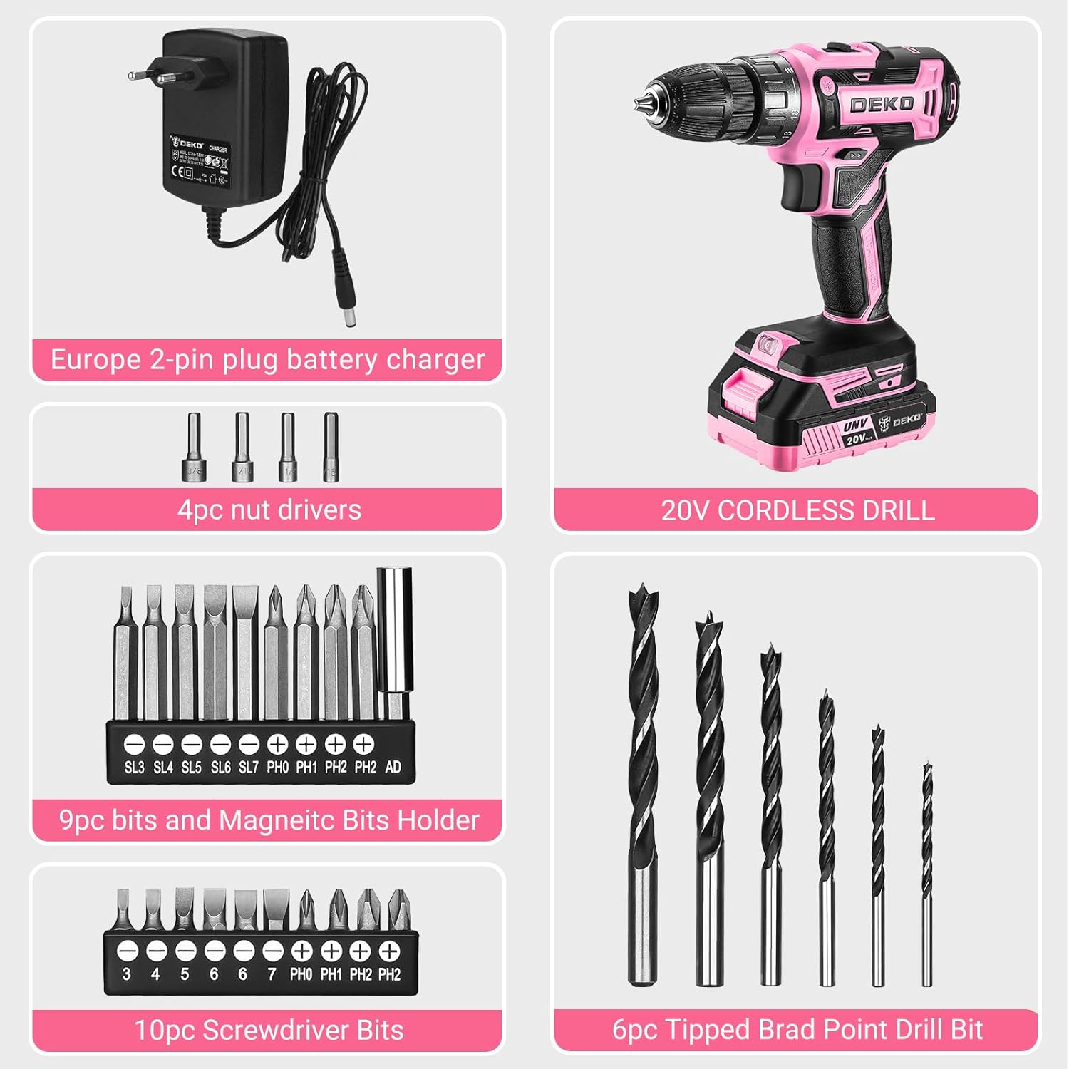 Akkuschrauber Akku Bohrschrauber AkkubohrerBohrmaschine Schrauber set:DEKOPRO 20V 30tlg Zubehör 18+1 Drehmomentstufen Schlagbohrschrauber 40Nm mit Akku und Ladegerät 20 Volt Akku-Bohrschrauber – Bild 3