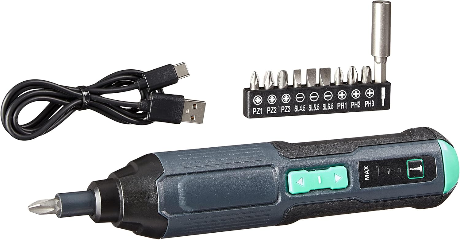 Amazon Basics by SKIL, Akku-Schraubendreher, wiederaufladbar, 3,6 V (4V max.) mit 10-teiligem Bit-Set und USB-Kabel