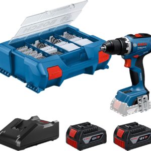 Bosch Professional 18V System Akku-Bohrschrauber GSR 18V-65 (bürstenloser Motor, Kopflänge 166, inkl. 2x Akku ProCORE18V 4.0Ah, 82 tlg. Zubehör, L-Case)