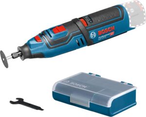Bosch Professional 12V System Akku Rotationswerkzeug GRO 12V-35 (inkl. Schlüssel, Spannzange, Trennscheibe, Zubehör Box, Einlage, ohne Akku/ Ladegerät)