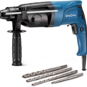 DongCheng Bohrhammer 800W, Schlagenergie 2.8 J, Leerlaufdrehzahl 0-1200U/min, mit 4 Drill Bit SDS plus, Bohren bis 26mm, 4 in 1 Bohrmaschine, Abbruchhammer, Anti-Vibrationsgriff