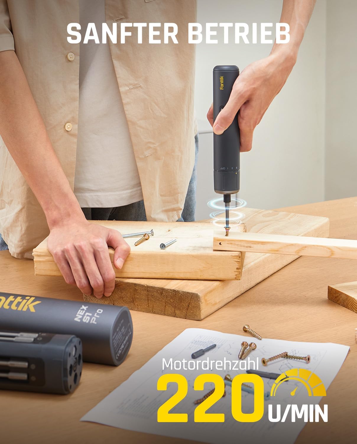 Fanttik S1 Pro 3.7V Magnetische Electric Screwdriver, Leistungsstarkes-Schraubendreher-Set mit 16 Bits, Einstellbare 3 Drehmomente bis zu 6 Nm, 2000-mAh-Akku, Geeignet für die Möbel/Computerreparatur – Bild 4