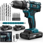 Sundpey Akkuschrauber 21V Akku Bohrmaschine - Akku Bohrschrauber mit 2x2000mAh Akku, 45 N.m Max, 2-Gang Tempo, 18+1 Drehmomentstufen, 10mm Bohrfutter, 19PCS Akkuschrauber Set für Haus DIY Projekt Blau