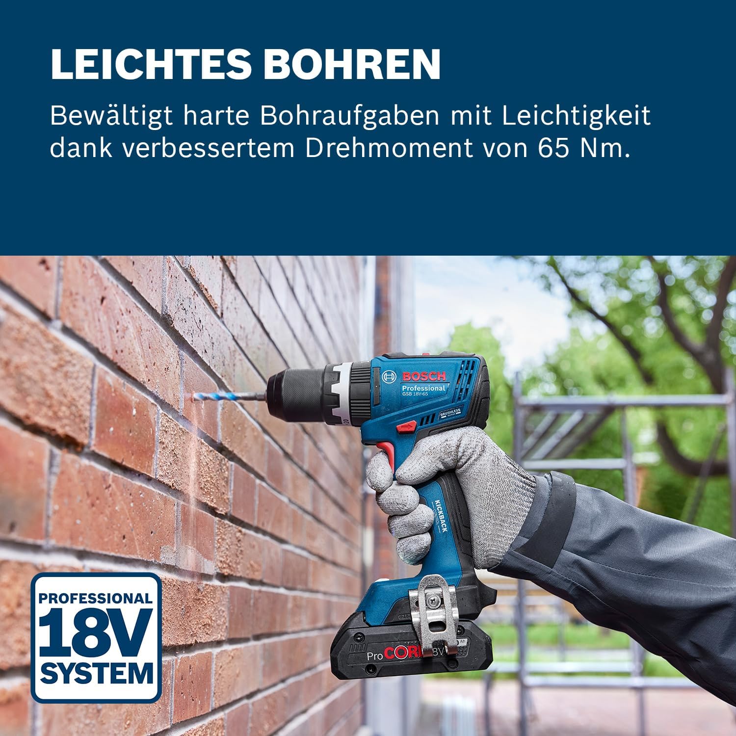 Bosch Professional 18V System Akku-Bohrschrauber GSB 18V-65 (bürstenloser Motor, Kopflänge 175) – Bild 2