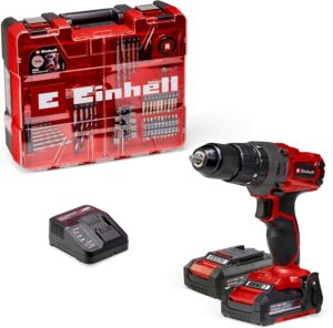 Einhell Akku-Schlagbohrschrauber TE-CD 18/2 Li-i +64 (2x2,0Ah) Power X-Change (Li-Ion, 18 V, 44 Nm, 2-Gang-Getriebe, inkl. 2x 2,0 Ah Akkus, Ladegerät, Koffer, 64-tlg. Zubehör-Set)
