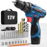 Akkuschrauber, 12V Akku Bohrschrauber Set, 25+1 Akkubohrer 25Nm Drehmoment Max mit 2000mAh Akku, 24tlg Zubehör und Tragetasche, 10mm Bohrfutter, 2-Gang, LED-Licht, Klein Akku Schrauber