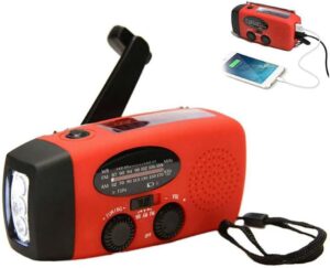 Notfallradio mit 2000mAh Powerbank, Kurbel, Solar, AM/FM LED Taschenlampe, Tragbares NOAA Wetterradio für Zuhause Outdoor (Rot)