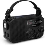 Philips TAR1609 FM/AM-Kofferradio mit internem aufladbarem Akku, AAA-Batterie und Kurbel für Reservestrom, Solarzelle, integrierte LED-Leuchte und Taschenlampe zum Zelten, Wandern und bei Stromausfall