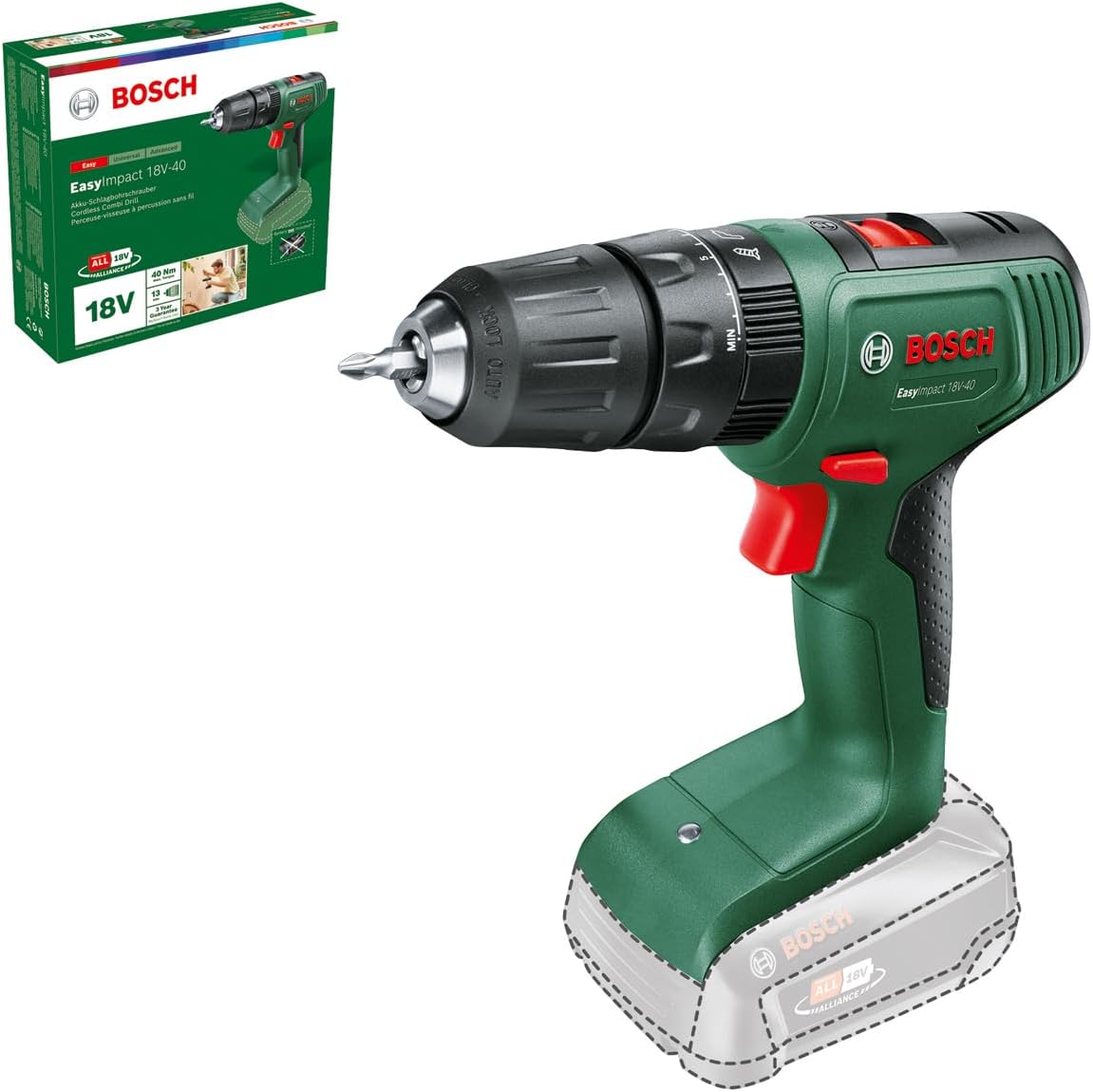 Bosch Akku Schlagbohrschrauber EasyImpact 18V-40 (ohne Akku, 18 Volt System, im Karton)