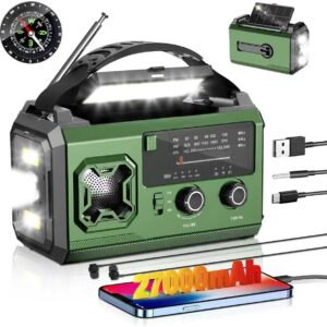 27000mAh Kurbelradio,FM/AM Notfall Radio mit Bluetooth,Tragbar Solar Radio mit Handy-Ladegerät,Emergency Radio mit SOS-Alarm/Taschenlampe/Kompass für Camping Outdoor Notfall
