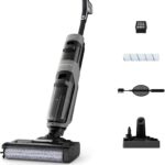 Rowenta X-Clean 4 kabelloser Nass-und Trockenstaubsauger, Selbstreinigungsfunktion, 50min Laufzeit, automatische Schmutzerkennung, Nasssauger mit smartem LED Display, für alle Hartböden, grau GZ5036WO