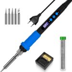 Lötkolben-Set mit LCD-Anzeige, 100W LED-Display einstellbare Temperatur, Lötkolben mit automatischem Schlafmodus, Lötpistole mit 5 Lötspitzen, Lötzinn, Ständer, Schweißwerkzeug Blau