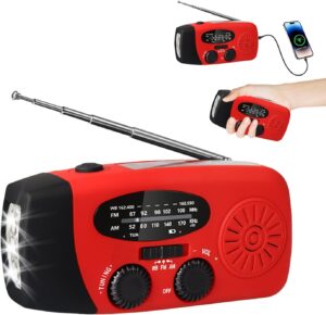 Notfall-Solarradio, Notfallradio Kurbel & Solar – 3 Ladearten (USB-C/Kurbel/Solar) 2000mAh Kurbelradio mit Taschenlampe SOS, Dynamo Notfallradio Batterie Power, AM/FM für Notfälle Überleben (A)