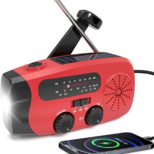 Kurbelradio, 2000mAh Notfall-Solarradio mit Handkurbel, Solar Radio mit integrierter LED-Taschenlampe, SOS-Alarm, AM/FM/WB, IPX-3 Wasserdicht, 3-Wege-Laden Emergency Radios,für Camping und Outdoor