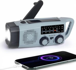 Notfall Radio, 2000mAh Akku Kurbelradio Solar Ladegerät Power Bank USB AM/FM-Radio mit SOS-Alarm Taschenlampe, 3-Wege-Laden Emergency Radios, Innen Außen Camping Klein Taschenradio