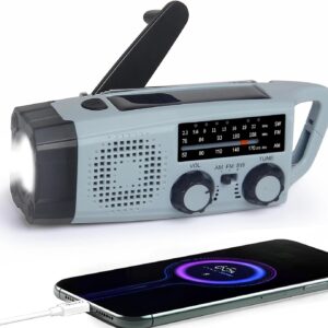 Notfall Radio, 2000mAh Akku Kurbelradio Solar Ladegerät Power Bank USB AM/FM-Radio mit SOS-Alarm Taschenlampe, 3-Wege-Laden Emergency Radios, Innen Außen Camping Klein Taschenradio