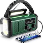 20000 mAh tragbares Notfall-Radio, SOS-Alarm, FM/AM-Radio mit Leselampe, Kompass, Kurbelgenerator und Solarladung, für den Außenbereich, Notfallladung für Smartphones (Grün)