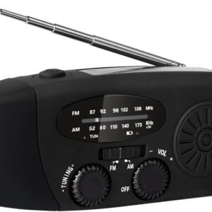 Tragbares Solar-Kurbelradio mit Taschenlampe, FM-Kurbelradio, wiederaufladbar über USB, AM/FM, Wetter- und SOS-Alarm, Notfall-Kurbelradio für Zuhause, Camping und Wandern Schwarz