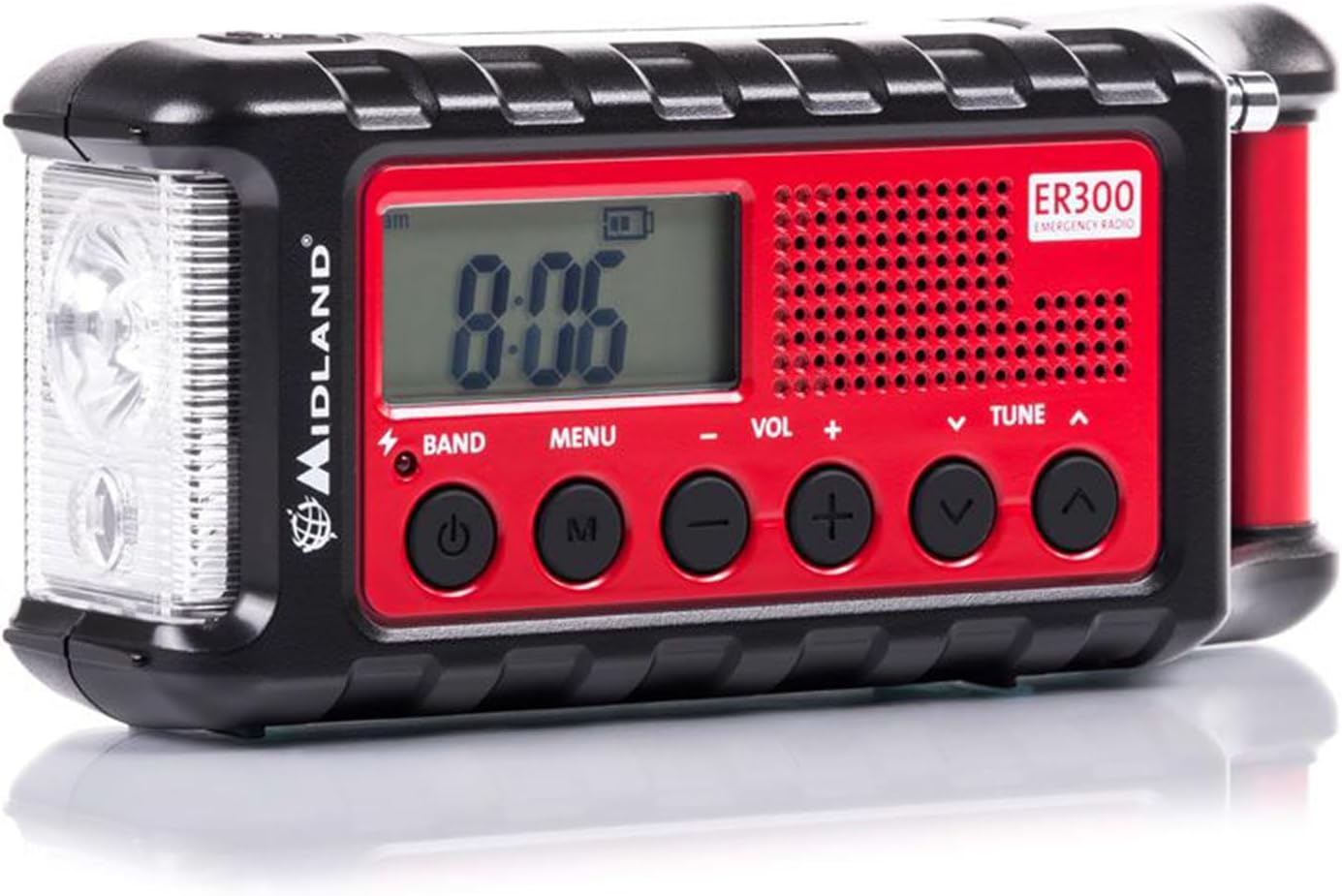 Midland ER300 multifunktionales Emergency Kurbel-Radio, Powerbank, AM/FM-Funkempfänger, Dynamo-Taschenlampe, wiederaufladbare Akkus, USB-Kabel, C1173