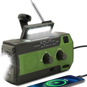 SOLARBABY Notfall-Solarradio,Solarbaby Selbstbetriebenes Kurbelradio mit LED-Taschenlampe, SOS-Alarm,AM/FM Wetter Wind Up Radio mit 4000mAh Akku für Notladung von Smartphone-Grün