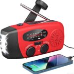 Notfall-Solarradio,Solarbaby Selbstbetriebenes Kurbelradio mit LED-Taschenlampe, SOS-Alarm,AM/FM Wetter Wind Up Radio mit 2000mAh Akku für Notladung von Smartphone,(Rod)