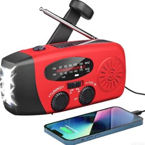 Notfall-Solarradio,Solarbaby Selbstbetriebenes Kurbelradio mit LED-Taschenlampe, SOS-Alarm,AM/FM Wetter Wind Up Radio mit 2000mAh Akku für Notladung von Smartphone,(Rod)