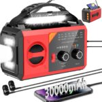 27000mAh Notfallradio mit Kurbel,Solar,Batterie und USB Betriebene,Tragbar AM/FM Wetter Radio mit Bluetooth/Kopfhöreranschluss/Leseleuchte/Taschenlampe/Kompass/SOS Alarm für Camping Outdoor