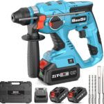 Seesii 4-IN-1 Akku Bohrhammer Set: Schlagbohrmaschine 2.1 J, Bürstenloser Motor, Anti-Vibrationsgriff, LED-Licht, mit 2 * 4.0Ah Akkus & Ladegerät, 3 Bohrer SDS-Plus & 2 Meißel im Handwerkerkoffer