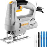 Elektro-Stichsäge 400 W: DEKOPRO Stichsäge mit 6-Gang-Variablengeschwindigkeit 0–3000 SPM, ±45° Schrägabschnitt-Funktion Jigsaw, 8 Sägeblätter für Holz, Metall und Kunststoff