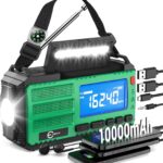 Esky Kurbelradio, 10000mAh Solar Notfallradio mit AM/FM Wiederaufladbare Weltempfänger, USB Lader, LED Taschenlampe&Leselicht, SOS-Alarm & Kompass, Tragbar für Camping, Notfall, Blackout, Geschenkidee