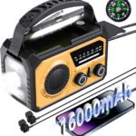 16000mAh Solar Radio,AM/FM Kurbelradio Tragbar USB Notfallradio mit 59200mWh Wiederaufladbare Batterie, Led Taschenlampe, SOS Alarm und Handkurbel Dynamo für Camping, Reisen (Orange)