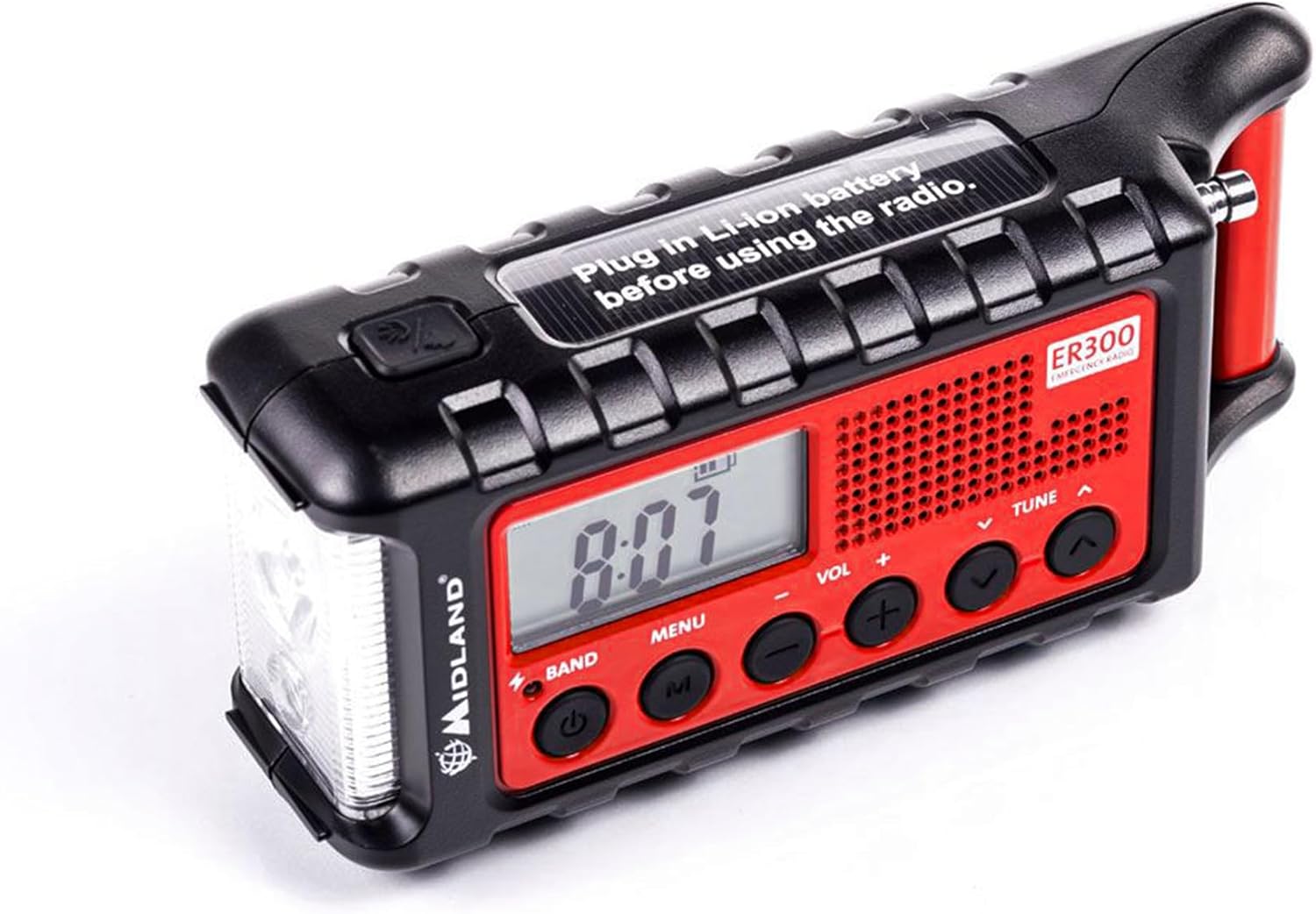 Midland ER300 multifunktionales Emergency Kurbel-Radio, Powerbank, AM/FM-Funkempfänger, Dynamo-Taschenlampe, wiederaufladbare Akkus, USB-Kabel, C1173 – Bild 3