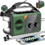 27000mAh Bluetooth Kurbelradio mit Handyladefunktion Solar, AM/FM Solar Radio 3 Lademethoden 8 in 1 Tragbares Notfallradio mit Powerbank,SOS,Taschenlampe,Kompass,Leselampe,Kopfhöreranschluss