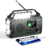 20000mAh Kurbelradio mit Bluetooth, DAB/FM Solar Radio, Als Taschenlampe & Leselicht, USB Handy-Lader, SOS Alarm, TF Karte, Kopfhöreranschluss, TFT Bildschirm, Tragbar Notfallradio für Camping Outdoor