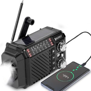 Kurbelradio Notfallradio mit 2600mAh Powerbank, Solar & USB-C Ladung, AM/FM/SW Weltempfänger, LED-Taschenlampe & SOS-Alarm für Notfall-Kits (Schwarz)