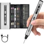 ARROWMAX Mini-Gravierstift, HollowCup-Motor, 42 Bits mit Aluminiumgehäuse, OLED, magnetische Ladung, Mini-Rotationswerkzeug, kabelloser Gravierstift für Schmuck, Metall, Glas und Kunststoff (SGS)