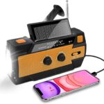 Solar Radio, Tragbar Kurbelradio Dynamo Radio mit AM/FM, Eingebaute 4000mAh Wiederaufladbare Batterie, 4 Modi LED Taschenlampe, LED Leselampe mit Bewegungssensor, SOS-Alarm für Notfall Ourdoor