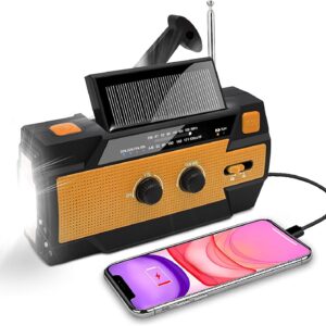 Solar Radio, Tragbar Kurbelradio Dynamo Radio mit AM/FM, Eingebaute 4000mAh Wiederaufladbare Batterie, 4 Modi LED Taschenlampe, LED Leselampe mit Bewegungssensor, SOS-Alarm für Notfall Ourdoor