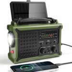 Mesqool Kurbelradio, Solar Notfallradio mit AM/FM Empfang, 12000mAh Wiederaufladbare Powerbank, IPX6, SOS Alarm, USB/Type-C Handyladung, Tragbare Radio mit Tragegurt für Notfall, Stromausfall