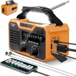 27000mAh Kurbelradio Notfall,Notfallradio Solar Kurbel FM/AM Mit Bluetooth 5.3, Emergency Radio SOS-Alarm&Kompass&Taschenlampe,Survival Radio für Outdoor Vorbereitung auf Naturkatastrophen (Orange)