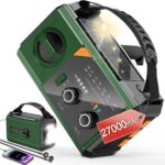 27000mAh Kurbelradio mit Bluetooth, Solar Radio mit Handyladefunktion, AM/FM Tragbar Notfallradio, Als Taschenlampe&Ladegerät&Blackout Notfallausrüstung für Outdoor Camping Baustellet-Grün